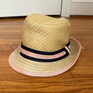 JCrew Straw Hat with Pink and Navy Band